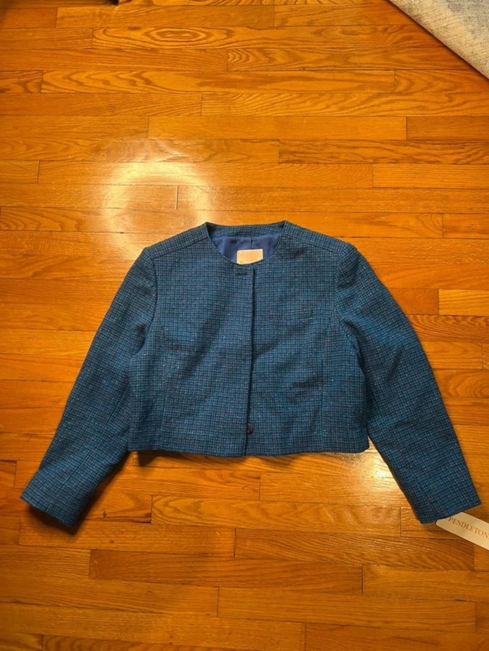 Pendleton Teal Blue Cropped Collarless Blazer